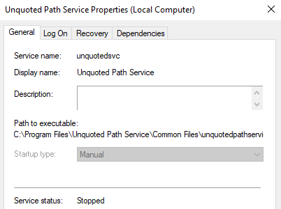 Unquoted Path Service Properties